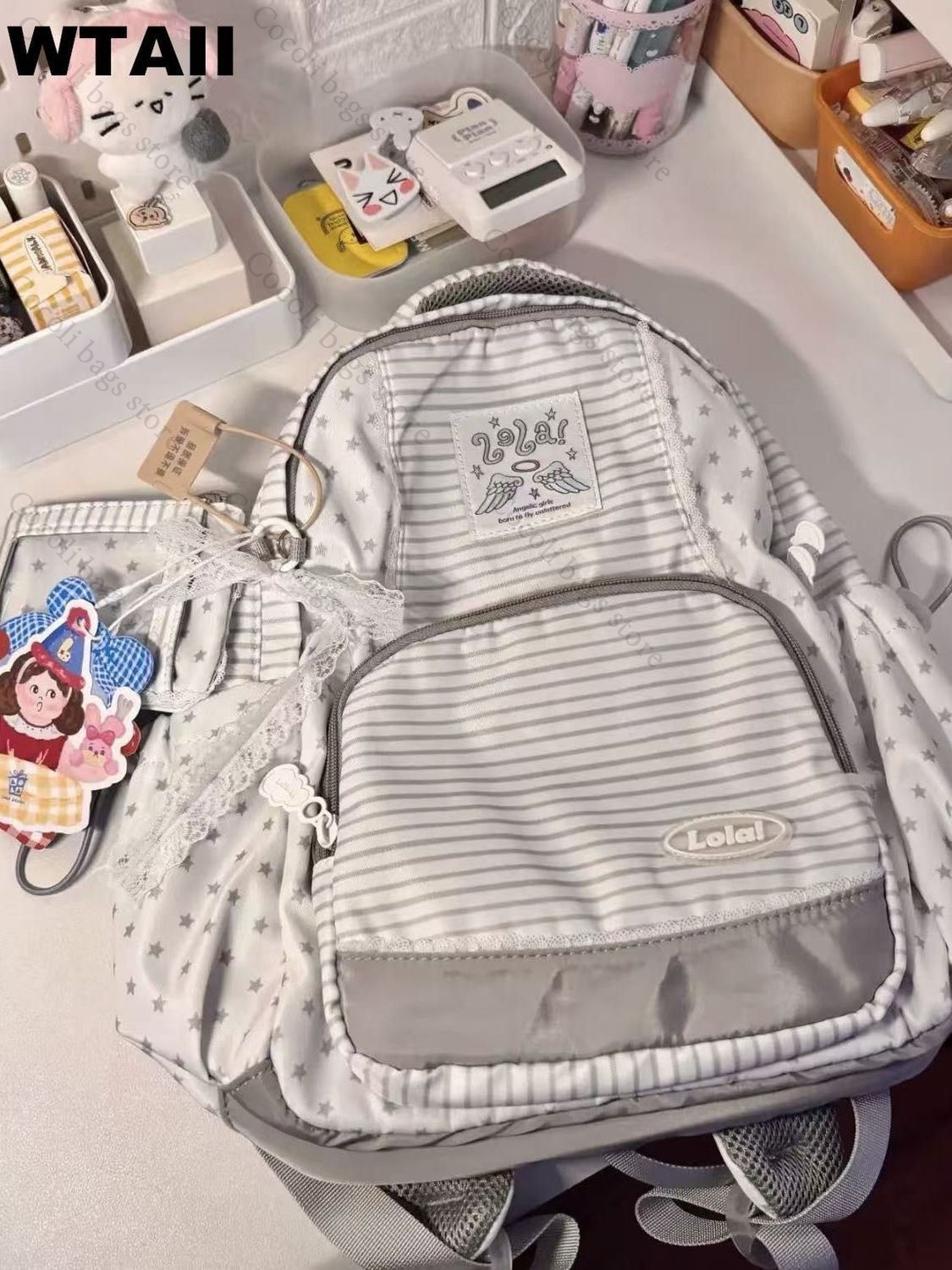 Fashion Striped Dot Decor Back - đánh giá và giá Canvas Backpack Casual