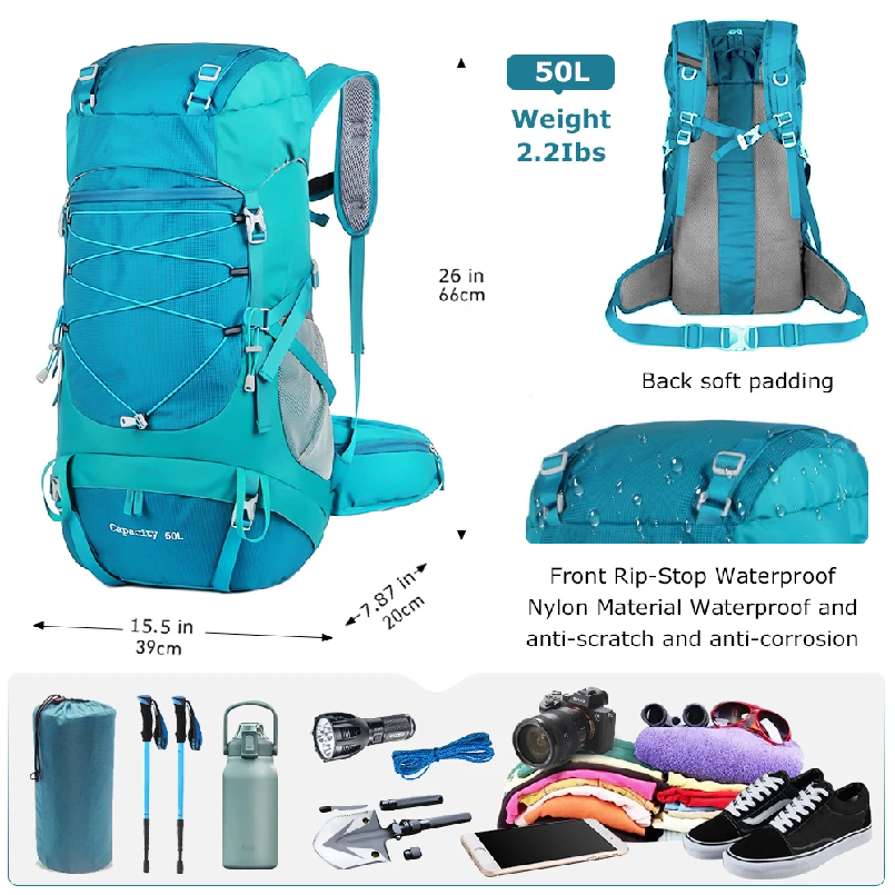 50L Hiking Backpack with Rain  - đánh giá và giá Rain Cover Backpack