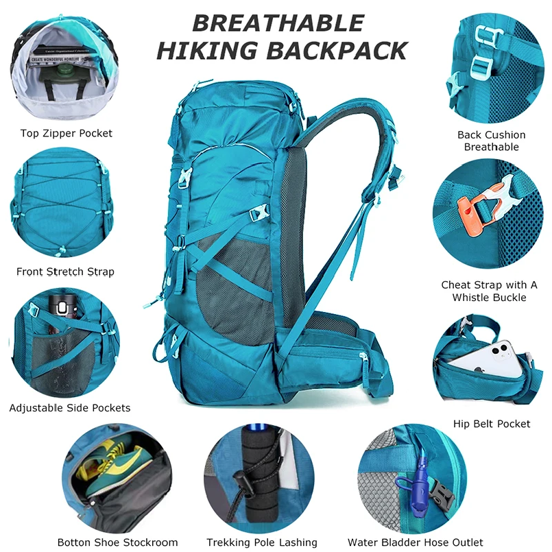 50L Hiking Backpack with Rain  - đánh giá và giá Rain Cover Backpack
