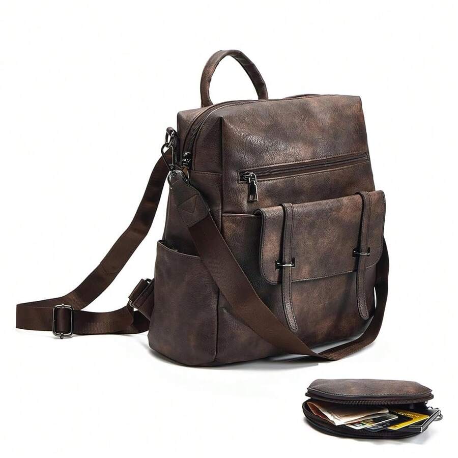 Women Fashion Vintage Brown PU - đánh giá và giá Laptop Backpack 15.6