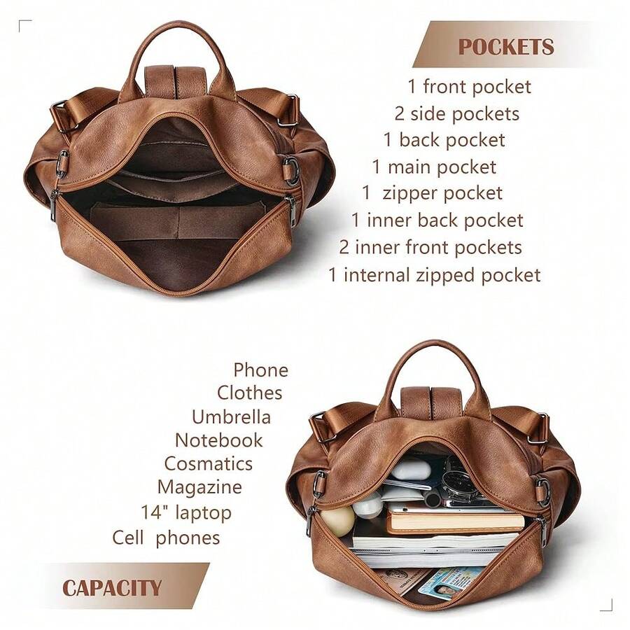 Women Fashion Vintage Brown PU - đánh giá và giá Laptop Backpack 15.6