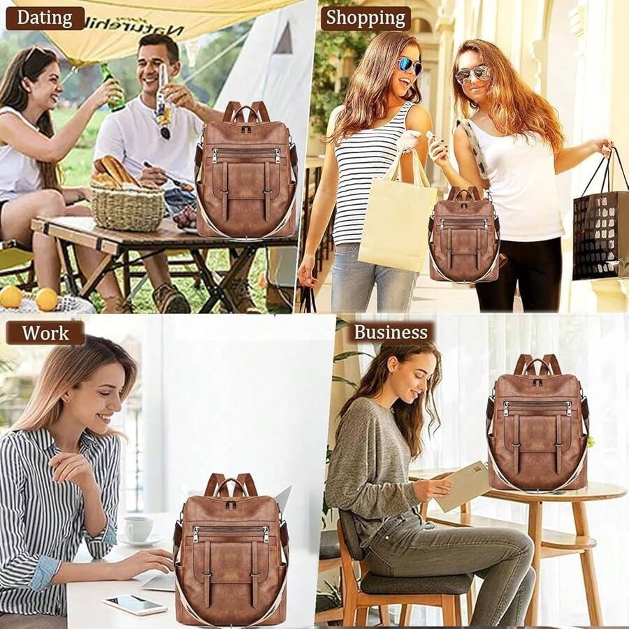 Women Fashion Vintage Brown PU - đánh giá và giá Laptop Backpack 15.6