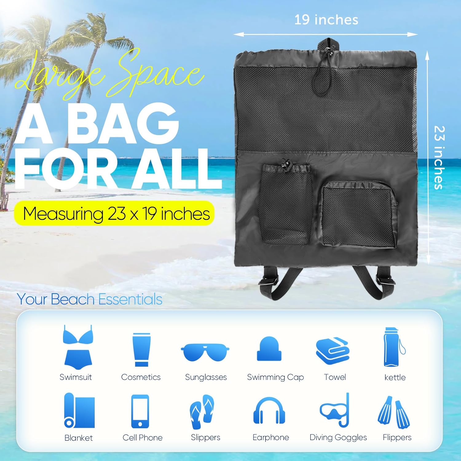 Swim Mesh Beach Bag, Waterproo - đánh giá và giá Drawstring Gym Bag